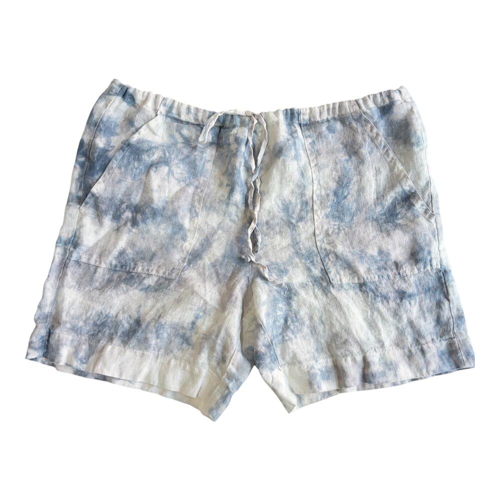 River + Sky Blue Tie Dye 100% Linen Shorts Drawstring Waist USA Made SZ Medium